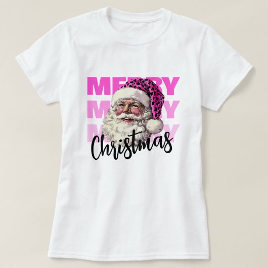 Christmas Pink Santa Leopard Tshirt (Design vorne)