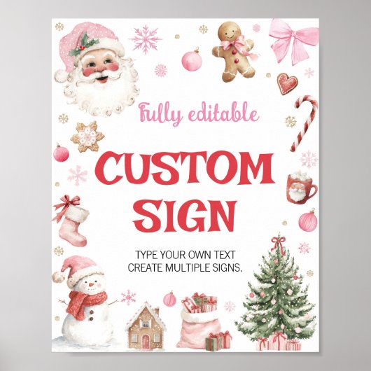 Christmas Pink Santa Winter Birthday Custom Sign Poster (Vorne)