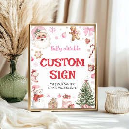 Christmas Pink Santa Winter Birthday Custom Sign Poster