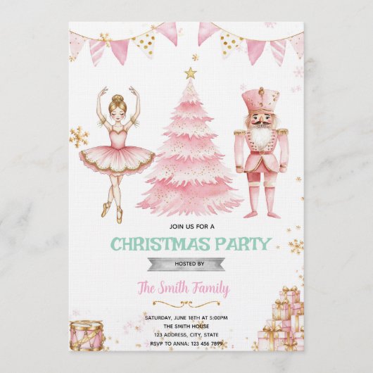 Christmas pink sugar plum nutcracker Invitation Einladung (Vorderseite)