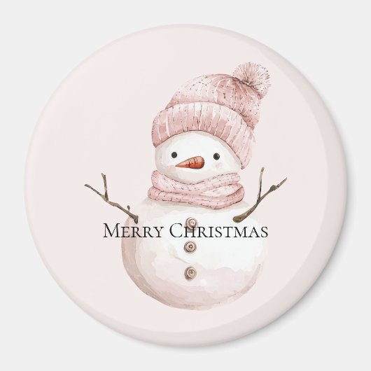Christmas Pink White Snowman Magnet (Vorne)