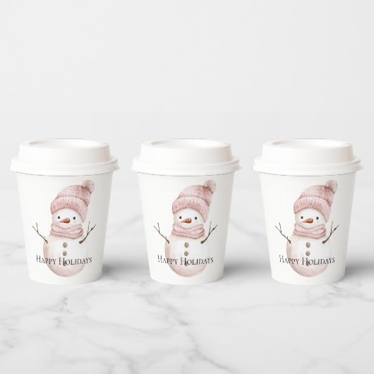 Christmas Pink White Snowman Pappbecher (Multi)