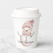 Christmas Pink White Snowman Pappbecher (Vorderseite)