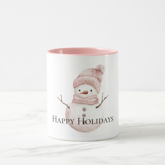 Christmas Pink White Snowman Tasse (Zentrum)