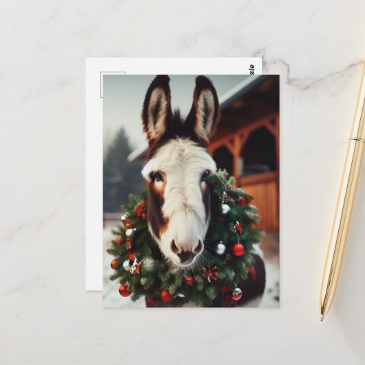 Christmas Pinto Donkey Postkarte (Vorderseite/Rückseite Beispiel)