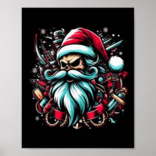 Christmas Pirate Captain Boater Boating Captain Sa Poster (Vorne)