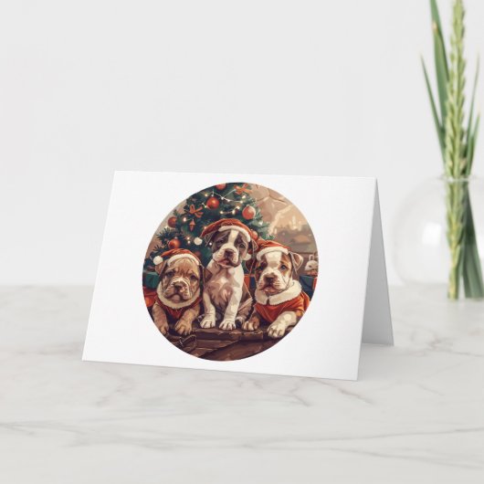 Christmas Pit Bull Puppy Dogs Feiertagskarte (Vorderseite)