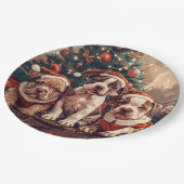 Christmas Pit Bull Puppy Dogs Pappteller (Schrägansicht)