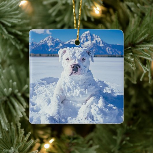 Christmas Pitbull Dog Snowman Keramikornament (Baum)
