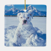 Christmas Pitbull Dog Snowman Keramikornament (Rückseite)