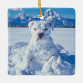 Christmas Pitbull Dog Snowman Keramikornament (Vorderseite)