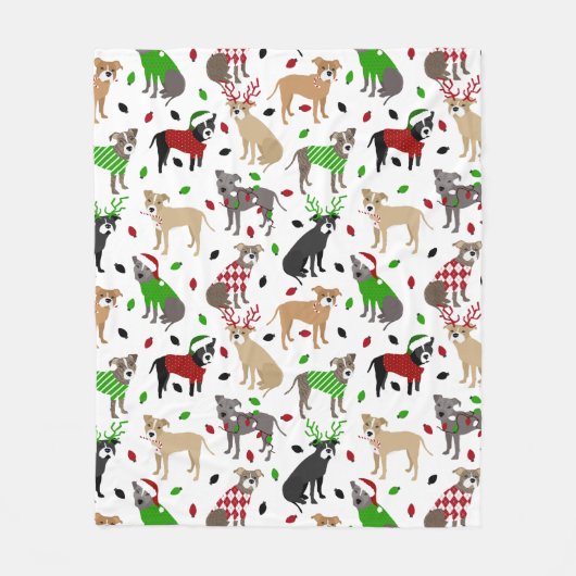 Christmas Pitbull Hunde Fleece Blanket (Vorderseite)