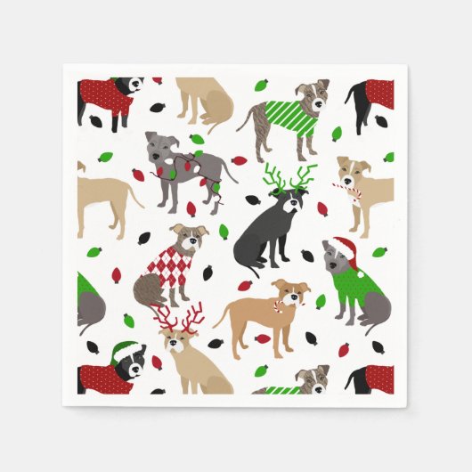 Christmas Pitbull Hunde Napkins Serviette (Vorderseite)