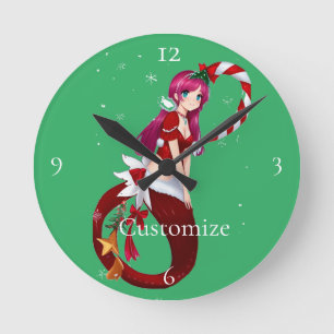 Christmas Pixie Mermaid Thunder_Cove Runde Wanduhr