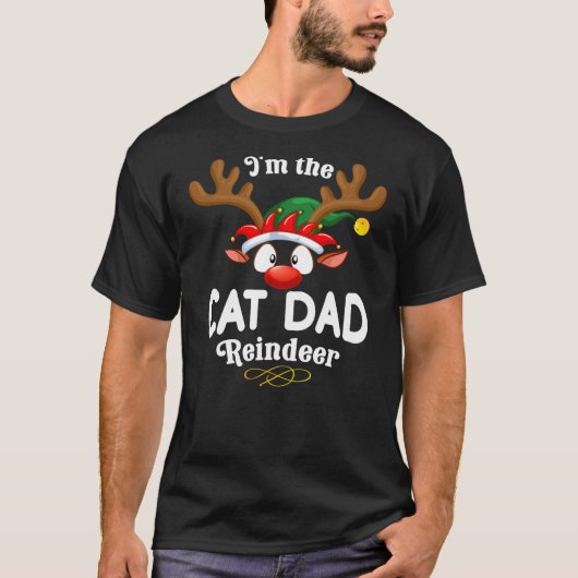 Christmas PJS Cat dad XMas Reindeer Matching T-Shirt (Vorderseite)
