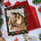 Christmas Plaid Card With Photo Feiertagskarte