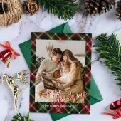 Christmas Plaid Card With Photo Feiertagskarte