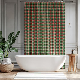 Christmas Plaid Curtain Red Green Gift for Home Duschvorhang