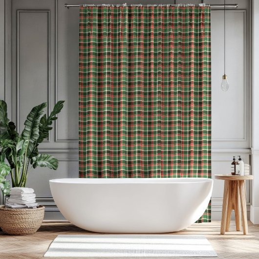 Christmas Plaid Curtain Red Green Gift for Home Duschvorhang