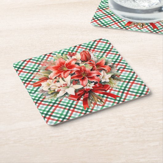 Christmas Plaid Floral Classic Holiday Pattern 6 Rechteckiger Pappuntersetzer (angewinkelt)