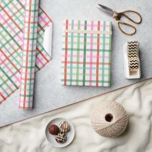 Christmas Plaid - Green & Pink Geschenkpapier (Kunsthandwerk)
