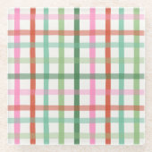 Christmas Plaid - Green & Pink White Glasuntersetzer (Vorderseite)