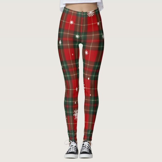 Christmas Plaid Leggings with Snowflakes (Vorderseite)