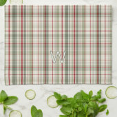 Christmas Plaid Monogram - rustic green red ivory Geschirrtuch (Gefaltet)