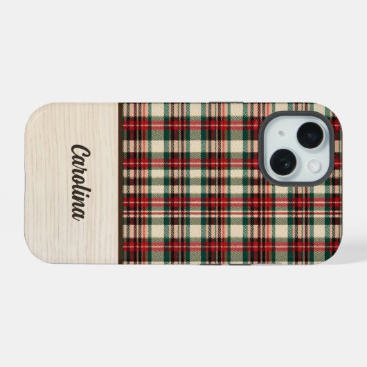 Christmas Plaid Phone Case | Personalized Name iPhone 15 Hülle (Rückseite (Horizontal))