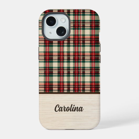 Christmas Plaid Phone Case | Personalized Name iPhone 15 Hülle (Rückseite)