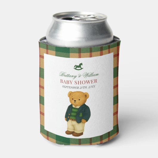 Christmas Plaid Preppy Bear Baby Shower  Dosenkühler (Kanne Vorderseite)