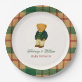 Christmas Plaid Preppy Bear Baby Shower  Pappteller (Vorderseite)