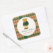 Christmas Plaid Preppy Bear Baby Shower  Quadratischer Aufkleber (Umschlag)