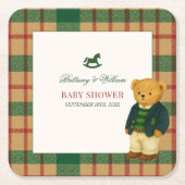 Christmas Plaid Preppy Bear Baby Shower  Rechteckiger Pappuntersetzer (Vorderseite)