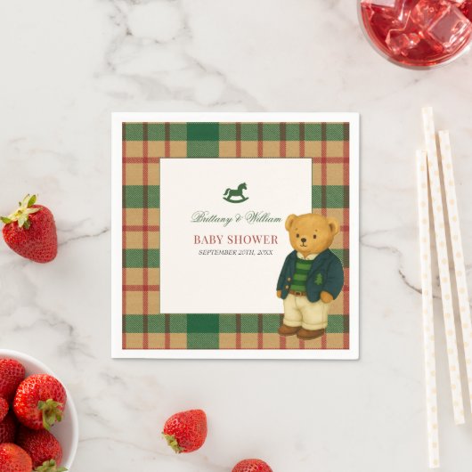 Christmas Plaid Preppy Bear Baby Shower  Serviette (Beispiel)