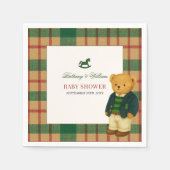 Christmas Plaid Preppy Bear Baby Shower  Serviette (Vorderseite)
