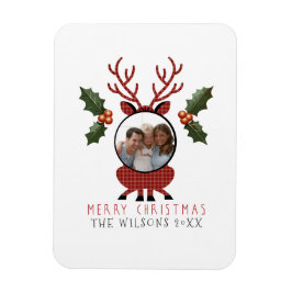 Christmas Plaid Reindeer with Personalized Photo Magnet