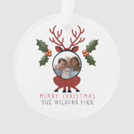 Christmas Plaid Reindeer with Personalized Photo Ornament
