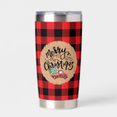 Christmas Plaid Vintage Truck Script Water Bottle Thermobecher (Vorderseite)