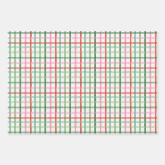 Christmas Plaids - Green & Pink White Geschenkpapier Set (Vorderseite)