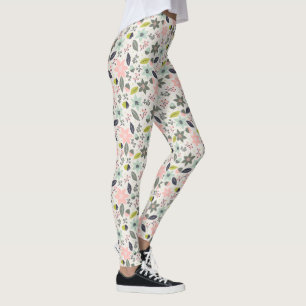 Christmas Poinsettia Acorns Grau Aqua Lime Green Leggings