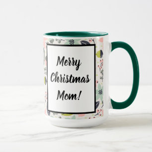 Christmas Poinsettia Acorns Grau Aqua Lime Green Tasse