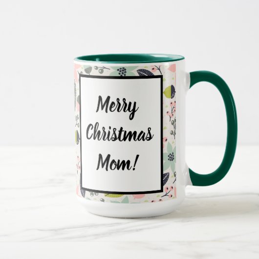 Christmas Poinsettia Acorns Grau Aqua Lime Green Tasse (Rechts)