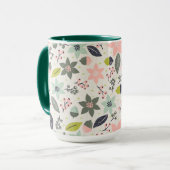 Christmas Poinsettia Acorns Grau Aqua Lime Green Tasse (Vorderseite Links)