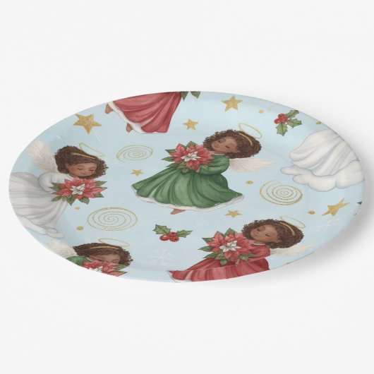 Christmas Poinsettia Angels Pappteller (Schrägansicht)