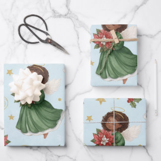 Christmas Poinsettia Angels Wrapping Paper Sheets Geschenkpapier Set