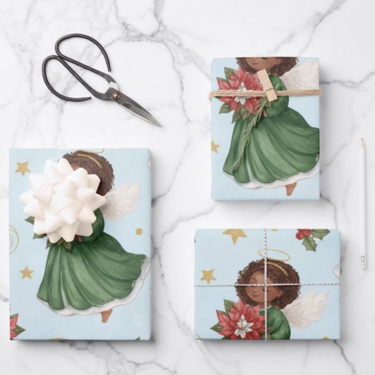 Christmas Poinsettia Angels  Wrapping Paper Sheets Geschenkpapier Set (Vorderseite)