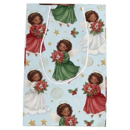 Christmas Poinsettia Angels Wrapping Paper Sheets Mittlere Geschenktüte (Rückseite)