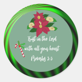 Christmas Poinsettia Bible Verse Round Sticker