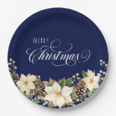 Christmas Poinsettia Blau Pappteller (Vorderseite)